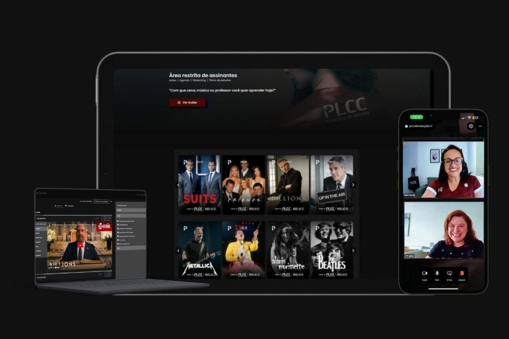 Plataforma de idiomas com streaming de filmes para aprender inglês e espanhol.