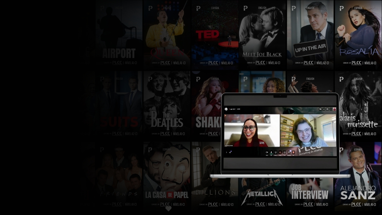 Plataforma de idiomas com streaming de filmes para aprender inglês e espanhol.